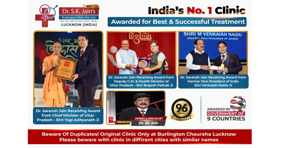 Dr. SK Jain’s Burlington Clinic Lucknow is awarded for Best & Successful Treatment of Erectile Dysfunction